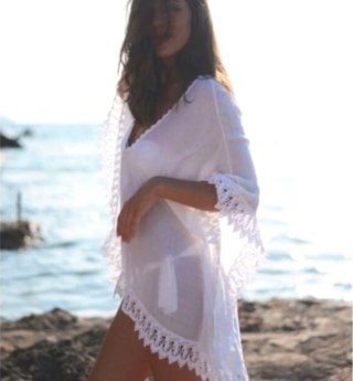 BQ49 Tunika plażowa pareo narzutka white