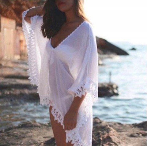 BQ49 Tunika plażowa pareo narzutka white