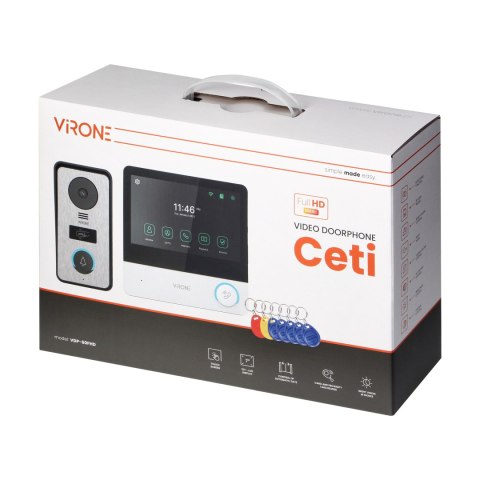 CETI Full HD, zestaw wideodomofonowy jednorodzinny, 4-żyłowy, 7", ekran dotykowy, Full HD, RFID