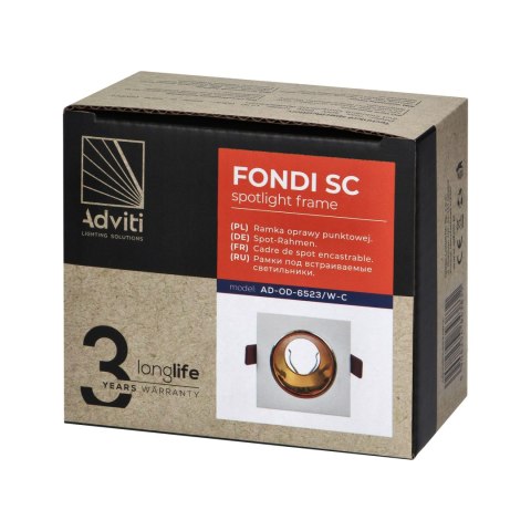 FONDI SC ramka dekoracyjna oprawy punktowej, MR16/GU10 max. 50W, kwadrat, stała, aluminiowa, biało-złota