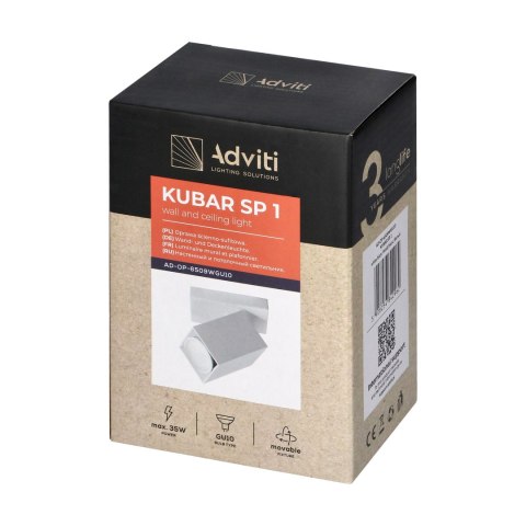 KUBAR SP 1, oprawa ścienno-sufitowa, GU10, IP20, biała