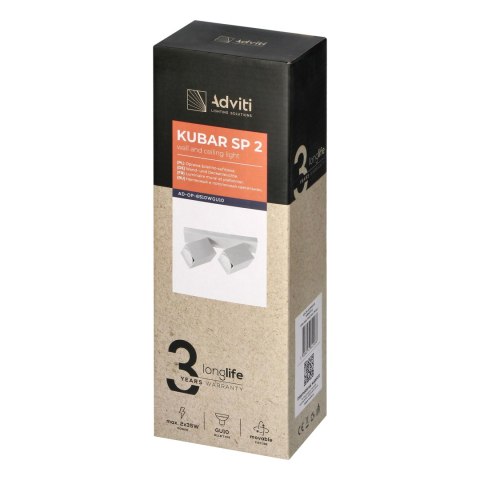 KUBAR SP 2, oprawa ścienno-sufitowa, 2xGU10, IP20, biała