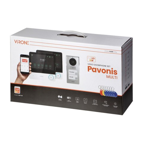 PAVONIS MULTI, zestaw wideodomofonowy dwurodzinny, 4-żyłowy, 7", Wi-Fi, ekran dotykowy, Full HD, RFID
