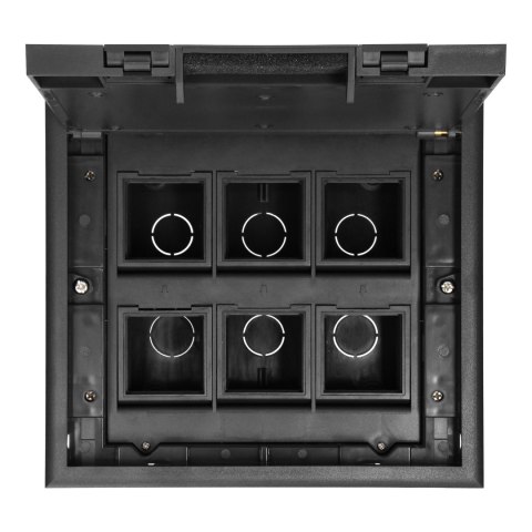 Puszka podłogowa na gniazda modułowe 6 x 45x45mm lub 12 x 22,5x45mm, pokrywa: materiał własny, czarna