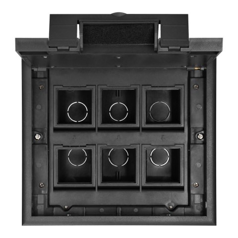 Puszka podłogowa na gniazda modułowe 6 x 45x45mm lub 12 x 22,5x45mm, pokrywa: plastik, czarna