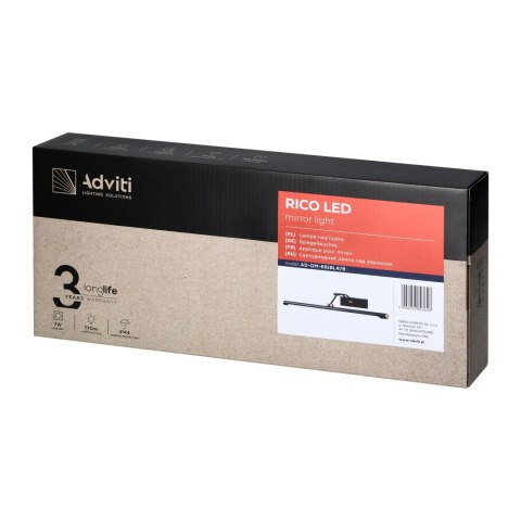 RICO LED 7W, lampa nad lustro, 770lm, 4000K, IP44, dł. 40 cm, czarna