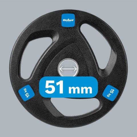 Obciążenie żeliwne olimpijskie gumowane zestaw 2x15kg, otwór 51mm , REBEL ACTIVE