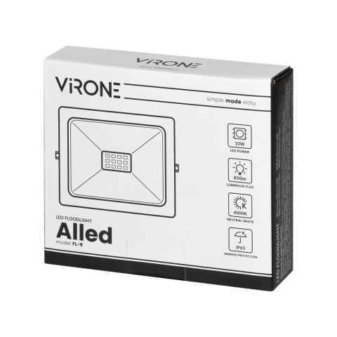 ALLED 10W Naświetlacz LED, 850lm, IP65, 4000K, Alu+Glass