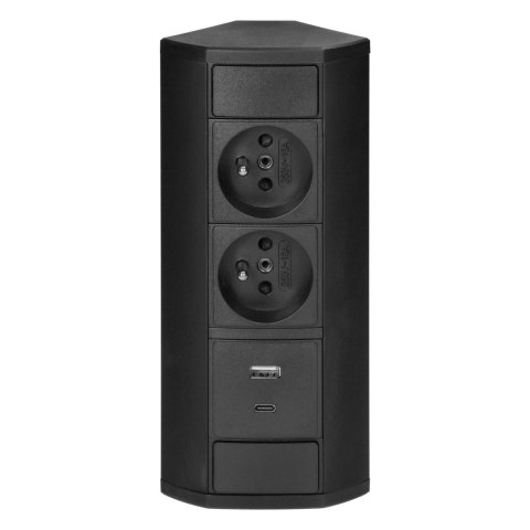 Gniazdo meblowe 2x2P+Z, 2xUSB (typ A+C; 2,4A), czarne