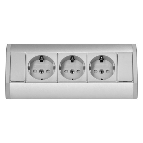 Gniazdo meblowe 3x2P+Z (Schuko), szaro-srebrne