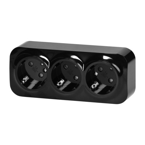 Gniazdo potrójne ToDo 2P+Z Schuko IP20, 16A, 230V AC, czarny, 10 sztuk
