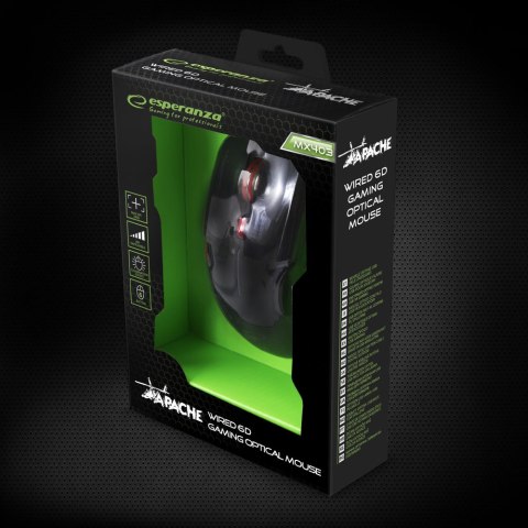 EGM403R Esperanza mysz przewod. gaming led 6d opt. usb apache czerwona