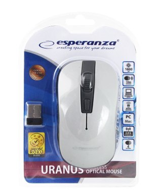 EM126EW Esperanza mysz bezprz. 2.4ghz 4d opt. usb uranus biało/szara