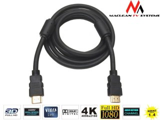 Przewód kabel HDMI-HDMI v1.4 Maclean, gold ethernet, 30AWG, 1.8m, MCTV-524