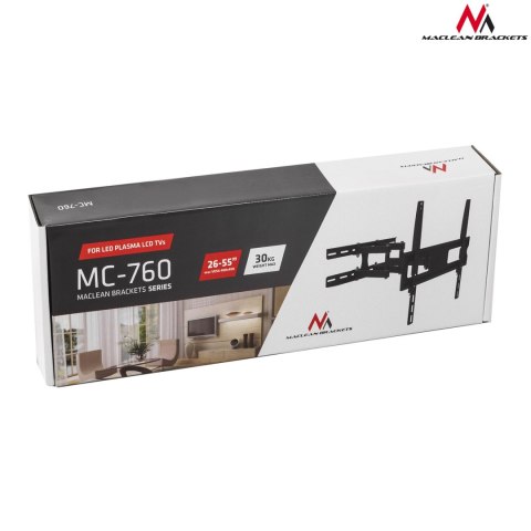 Uchwyt do telewizora lub monitora Maclean, uniwersalny, max VESA 400x400, 26-65", 30kg, czarny, MC-760