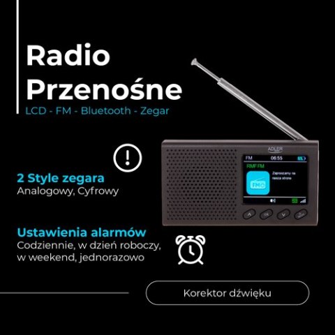 AD 1198 Radio przenośne - lcd - fm - bluetooth - zegar