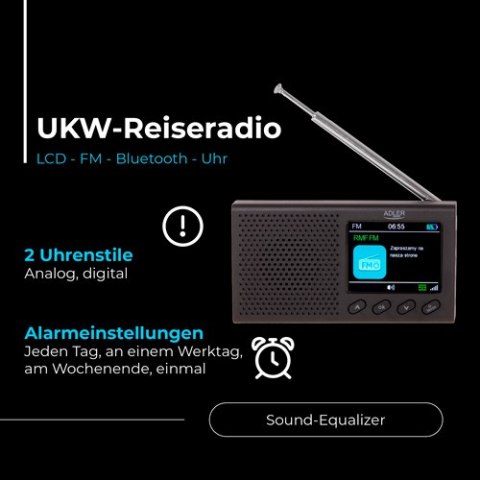 AD 1198 Radio przenośne - lcd - fm - bluetooth - zegar