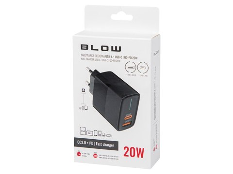 76-021# Ładowarka sieciowa gniazdo usb + usb-c qc+pd 20w