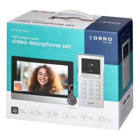 GAYD, zestaw wideodomofonowy jednorodzinny, 2-żyłowy, 8", Wi-Fi, ekran dotykowy, 2MP Full HD, RFID, szyfrator