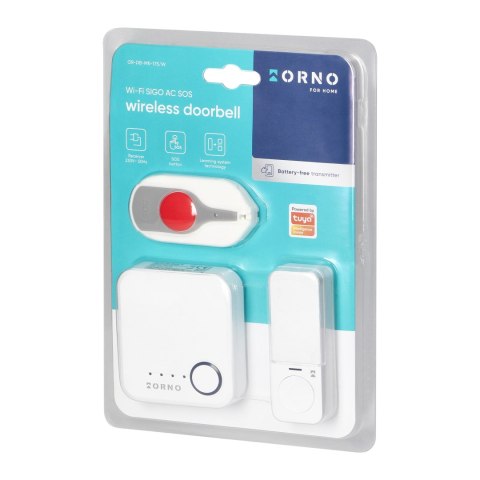 SIGO AC SOS, dzwonek bezprzewodowy sieciowy, Wi-Fi, przycisk wejścia bezbateryjny, przycisk SOS bateryjny, learning system, 52 d