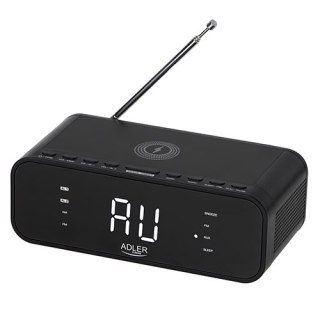 AD 1192 black Radiobudzik z bezprzewodową ładowarką i fm