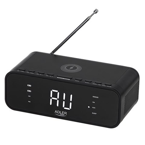 AD 1192 black Radiobudzik z bezprzewodową ładowarką i fm