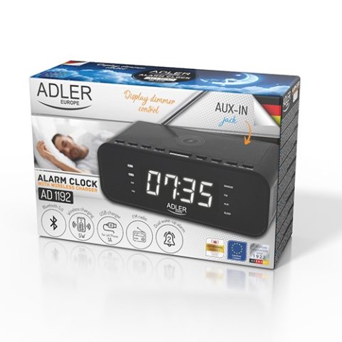 AD 1192 black Radiobudzik z bezprzewodową ładowarką i fm