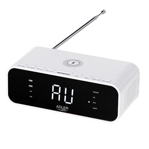 AD 1192 white Radiobudzik z bezprzewodową ładowarką i fm