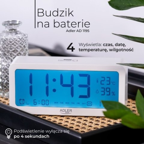 AD 1195 white Budzik na baterie - biały