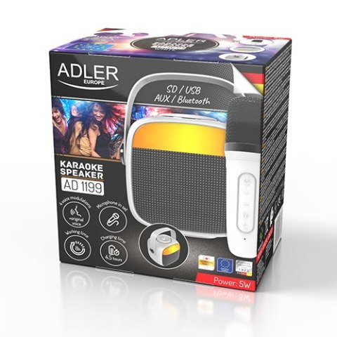 AD 1199 white Głośnik do karaoke z mikrofonem - sd/usb/aux/bluetooth