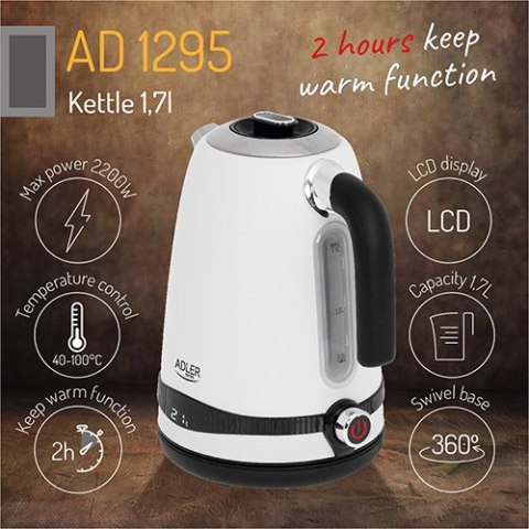 AD 1295 white Czajnik metalowy 1,7l z lcd & regulacją temperatury