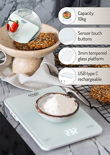 AD 3177 white Waga kuchenna 10kg ładowana przez usb