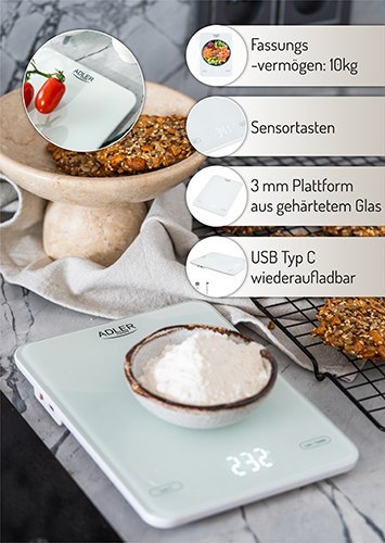 AD 3177 white Waga kuchenna 10kg ładowana przez usb
