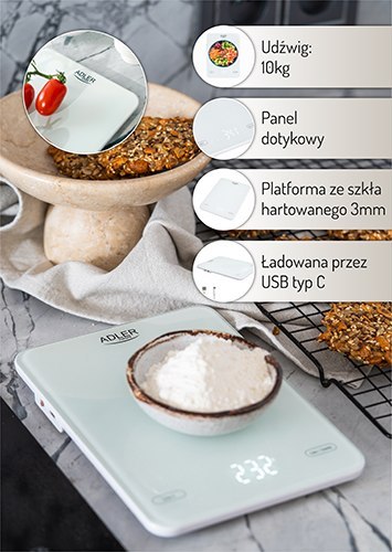 AD 3177 white Waga kuchenna 10kg ładowana przez usb