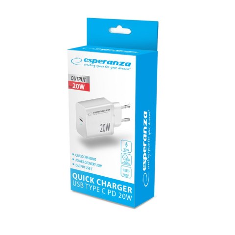 EZC104W Esperanza ładowarka sieciowa 20w usb-c pd biała