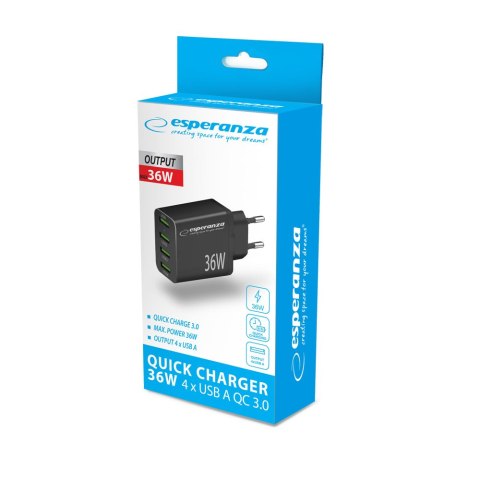 EZC107K Esperanza ładowarka sieciowa 36w 4x usb-a qc 3.0 18w