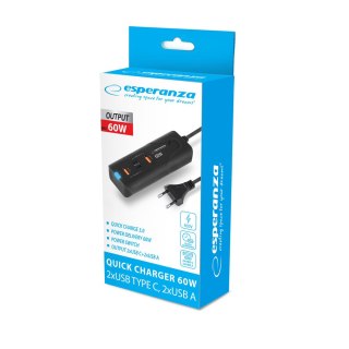 EZC109 Esperanza ładowarka sieciowa 60w 2x usb-c pd 30w / 2x usb-a qc 3.0 18w