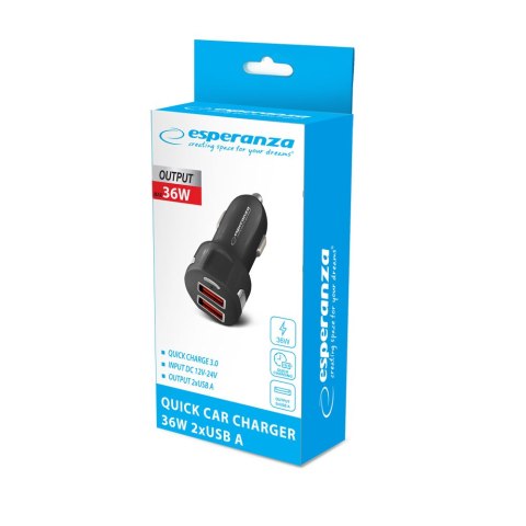 EZC110K Esperanza ładowarka samochodowa 36w 2x usb-a 18w