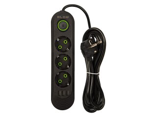 98-213# Przedłużacz sieciowy ps-320 3-gniazda 3xusb 2m czarny 3x1mm