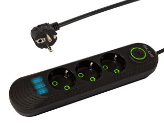 98-214# Przedłużacz sieciowy ps-330 3-gniazda 3xusb 3m czarny 3x1mm