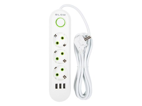 98-217# Przedłużacz sieciowy ps-330 3-gniazda 3xusb 3m biały 3x1mm