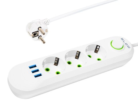 98-218# Przedłużacz sieciowy ps-350 3-gniazda 3xusb 5m biały 2x1mm