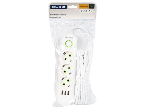 98-218# Przedłużacz sieciowy ps-350 3-gniazda 3xusb 5m biały 2x1mm