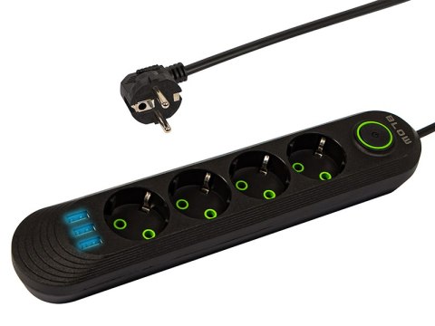 98-220# Przedłużacz sieciowy ps-430 4-gniazda 3xusb 3m czarny 2x1mm