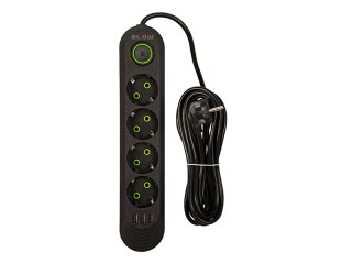 98-222# Przedłużacz sieciowy ps-450 4-gniazda 3xusb 5m czarny 2x1mm