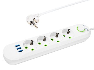 98-224# Przedłużacz sieciowy ps-430 4-gniazda 3xusb 3m biały 2x1mm
