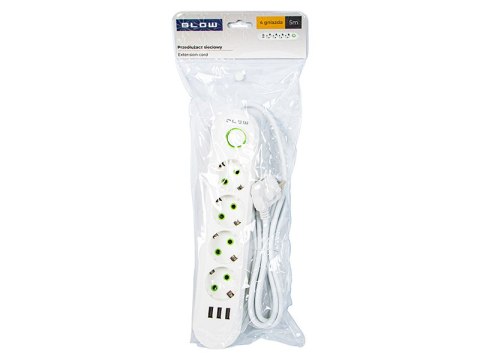 98-225# Przedłużacz sieciowy ps-450 4-gniazda 3xusb 5m biały 2x1mm
