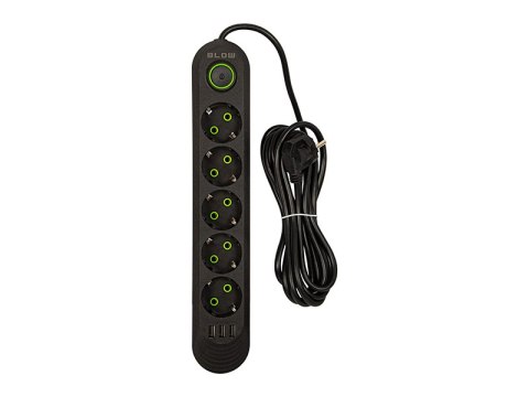 98-227# Przedłużacz sieciowy ps-530 5-gniazd 3xusb 3m czarny 2x1mm