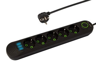 98-228# Przedłużacz sieciowy ps-550 5-gniazd 3xusb 5m czarny 3x1mm