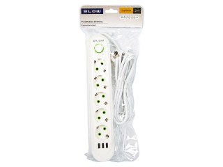 98-229# Przedłużacz sieciowy ps-520 5-gniazd 3xusb 2m biały 2x1mm
